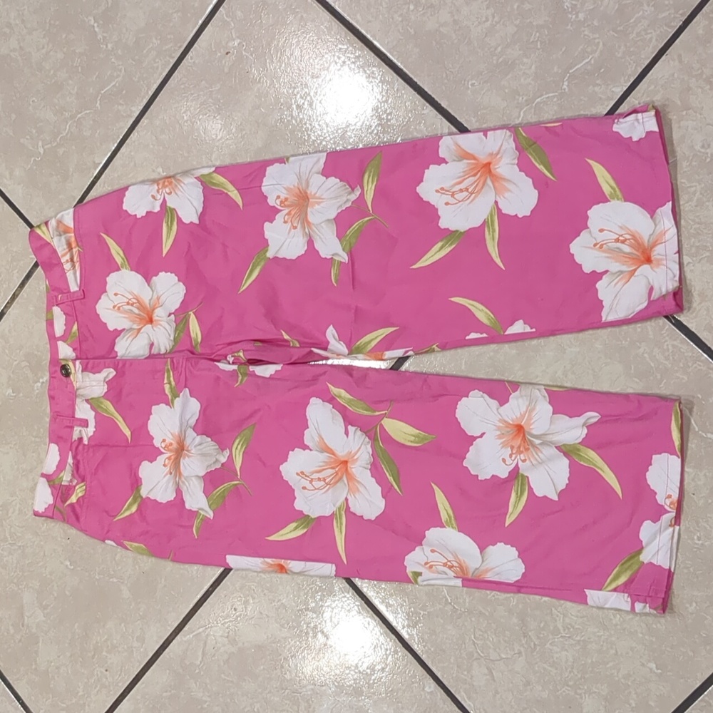 Lauren Ralph Lauren Pink Hibiscus 🌺 Floral Capri Pants Size 8
